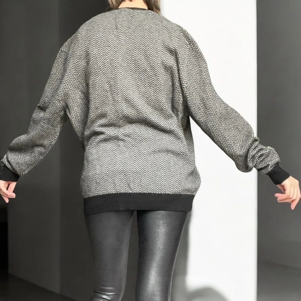 Bobby Jones Chevron V Neck Sweater Wool Cashmere Black Gray XL - Picture 14 of 14